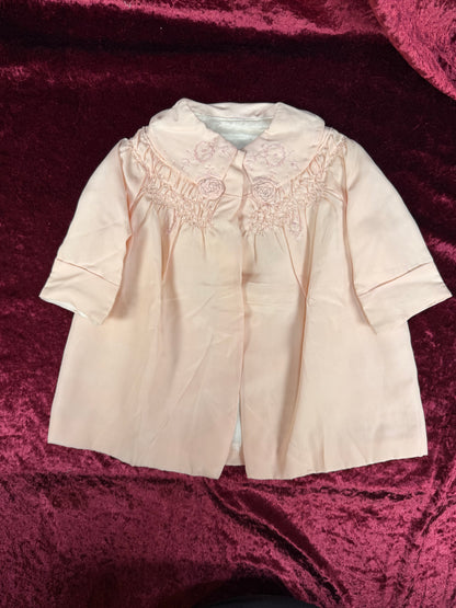 Vintage Silk Baby Capelet – Blush Pink Embroidered Lined Infant Coat