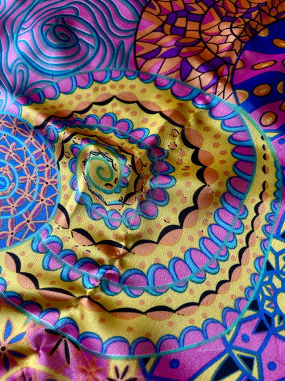 Vintage Hermes Long 100% Silk Scarf - Reves d'Escargot Snails' Dream Pink and Blue Design