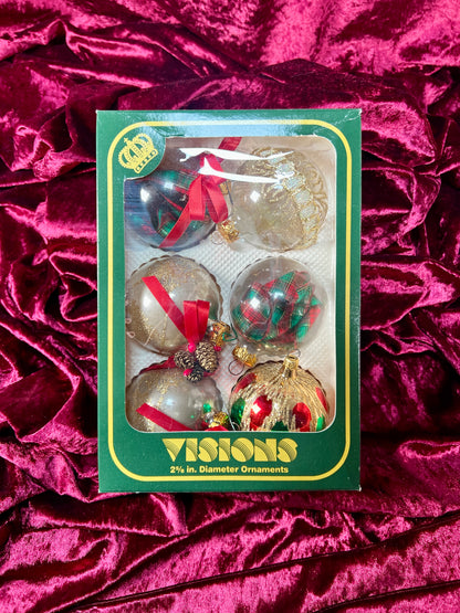 Vintage Christmas - Glass Ornament Set - Christmas Plaid and Sparkles - Visions by Holly