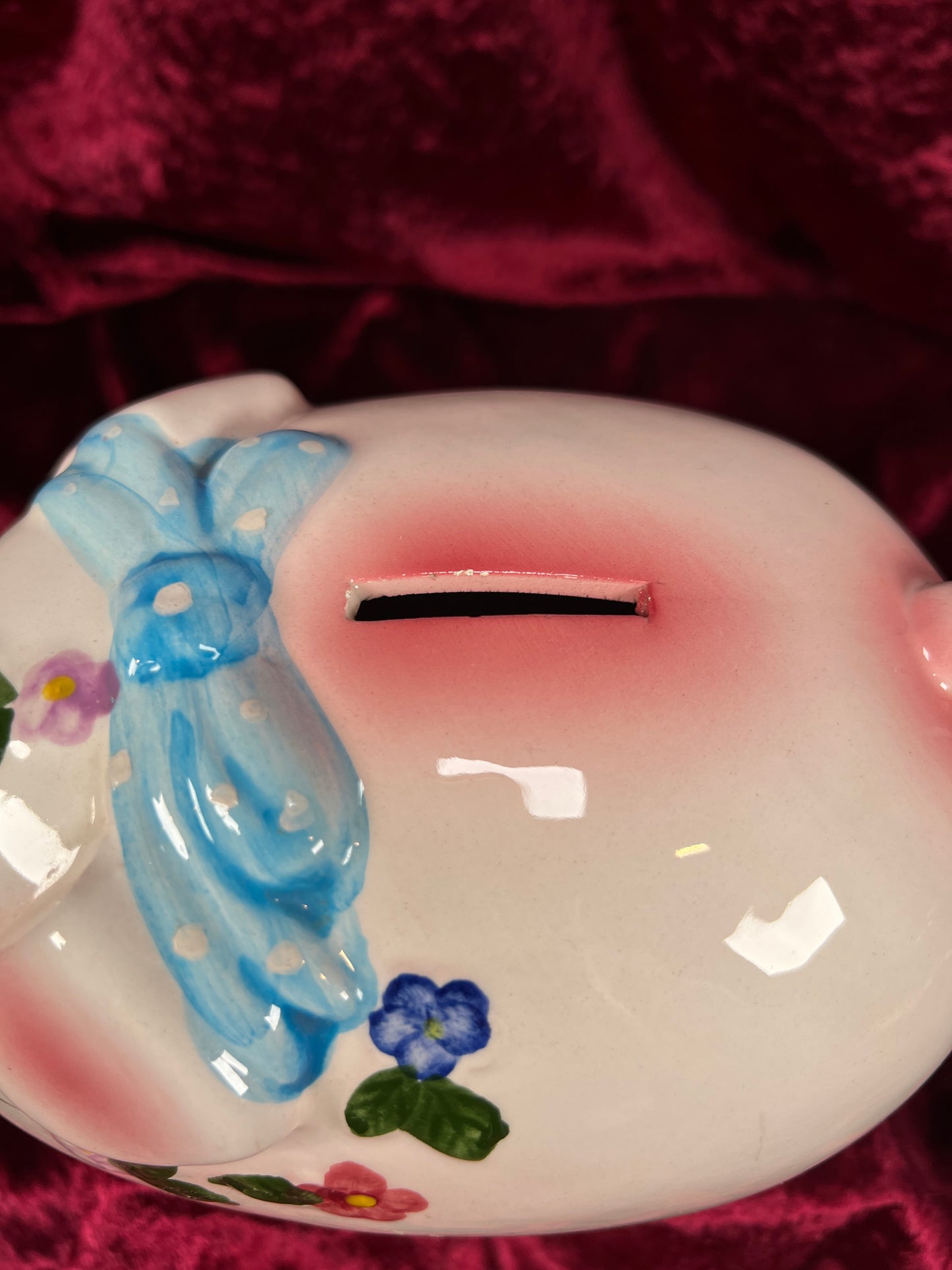 Vintage Ceramic Piggy Bank - Anthropomorphic Blue Eyed Kitsch Pig