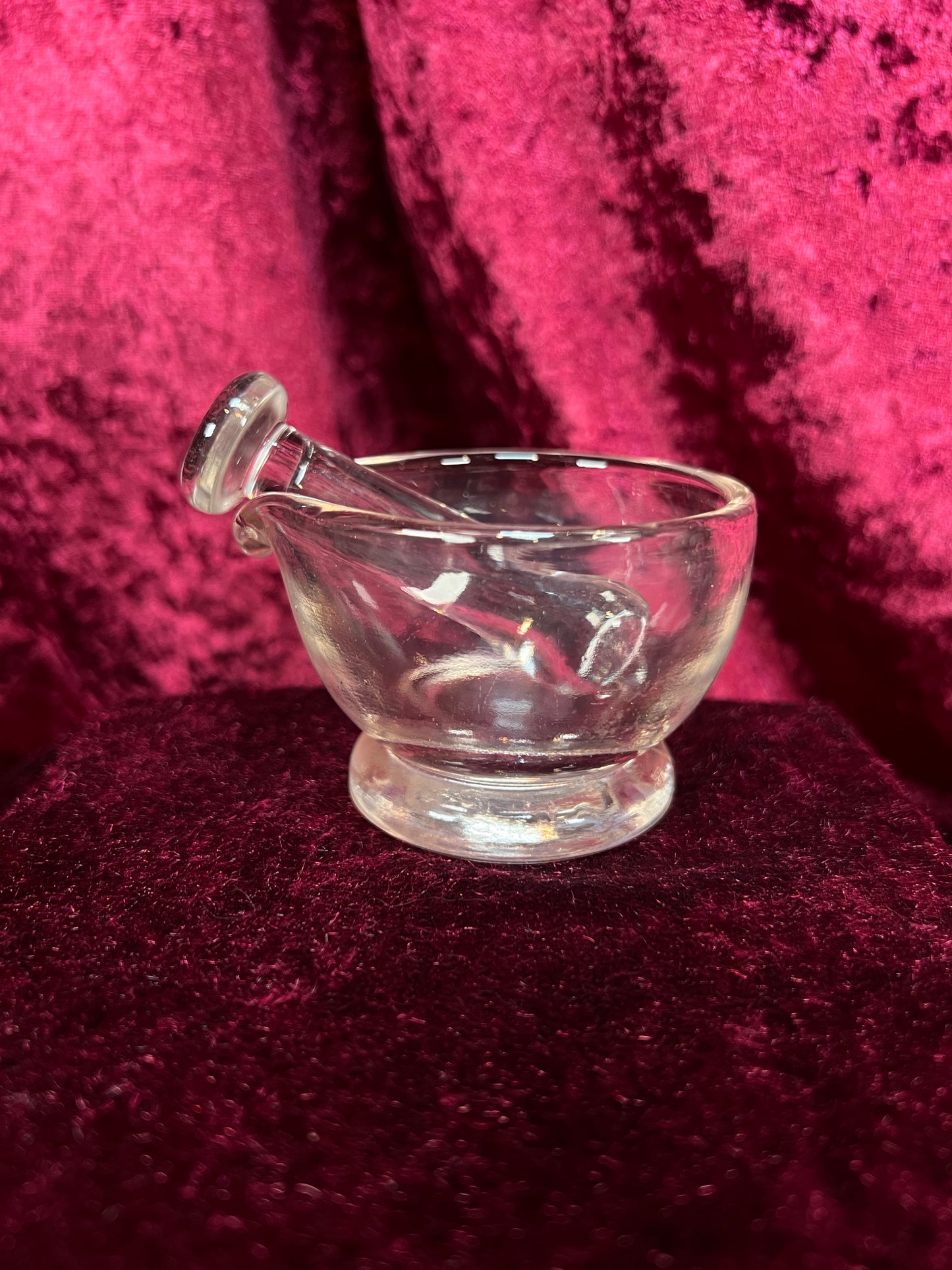 Vintage Miniature Clear Glass Mortar and Pestle - Apothecary Pharmacy Style