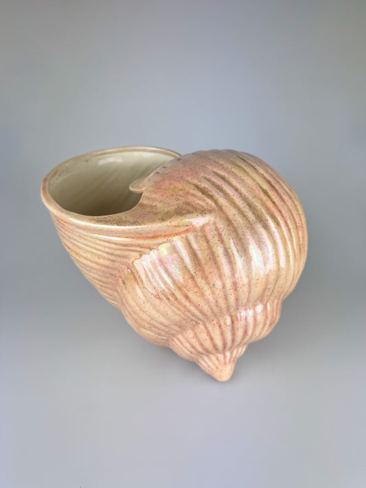 Vintage Iridescent Seashell Planter - Sandy Pink Nautical Decor