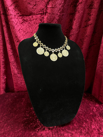 Vintage Jewelry - Reversible Necklace - Gold Tone Republique Francaise Coins - 17.5"