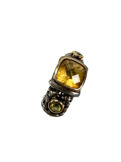 Vintage Jewelry - Gabrielle Bruni Ring - Two Tone Silver & 18k Yellow Gold - Citrine and Peridot - Size 7