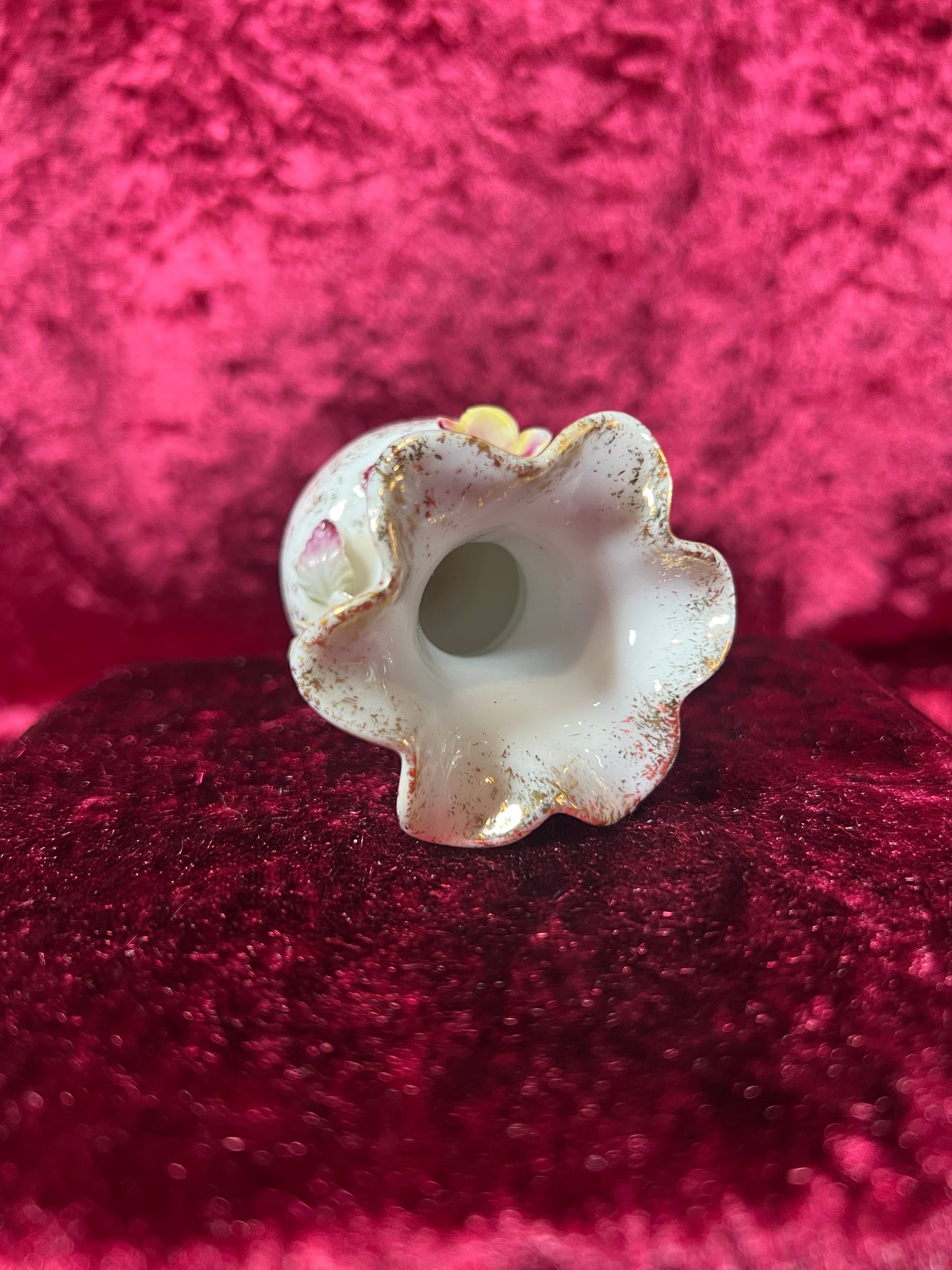 Vintage Figurine - Porcelain Miniature Bud Vase - Frilly 3D Flowers