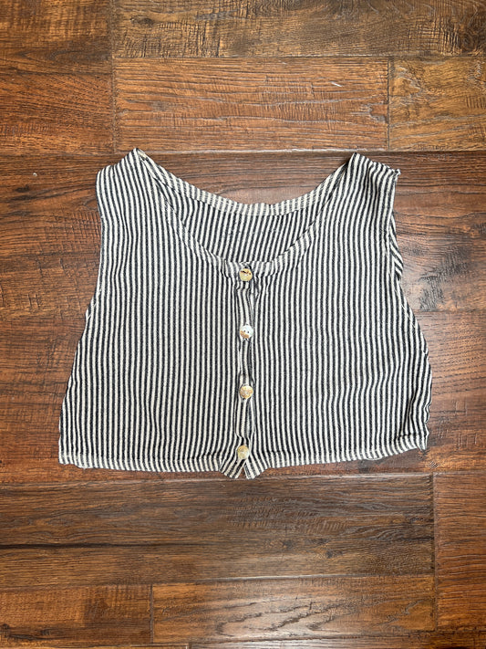 Clothing - Tank Crop Top - Black And White Stripes - Medium