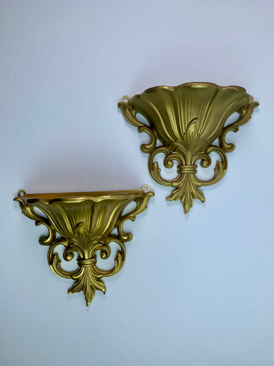 Vintage Home Decor - Wall Pocket Set - Gold Fleur-de-Lis - Dart Industries - 1962