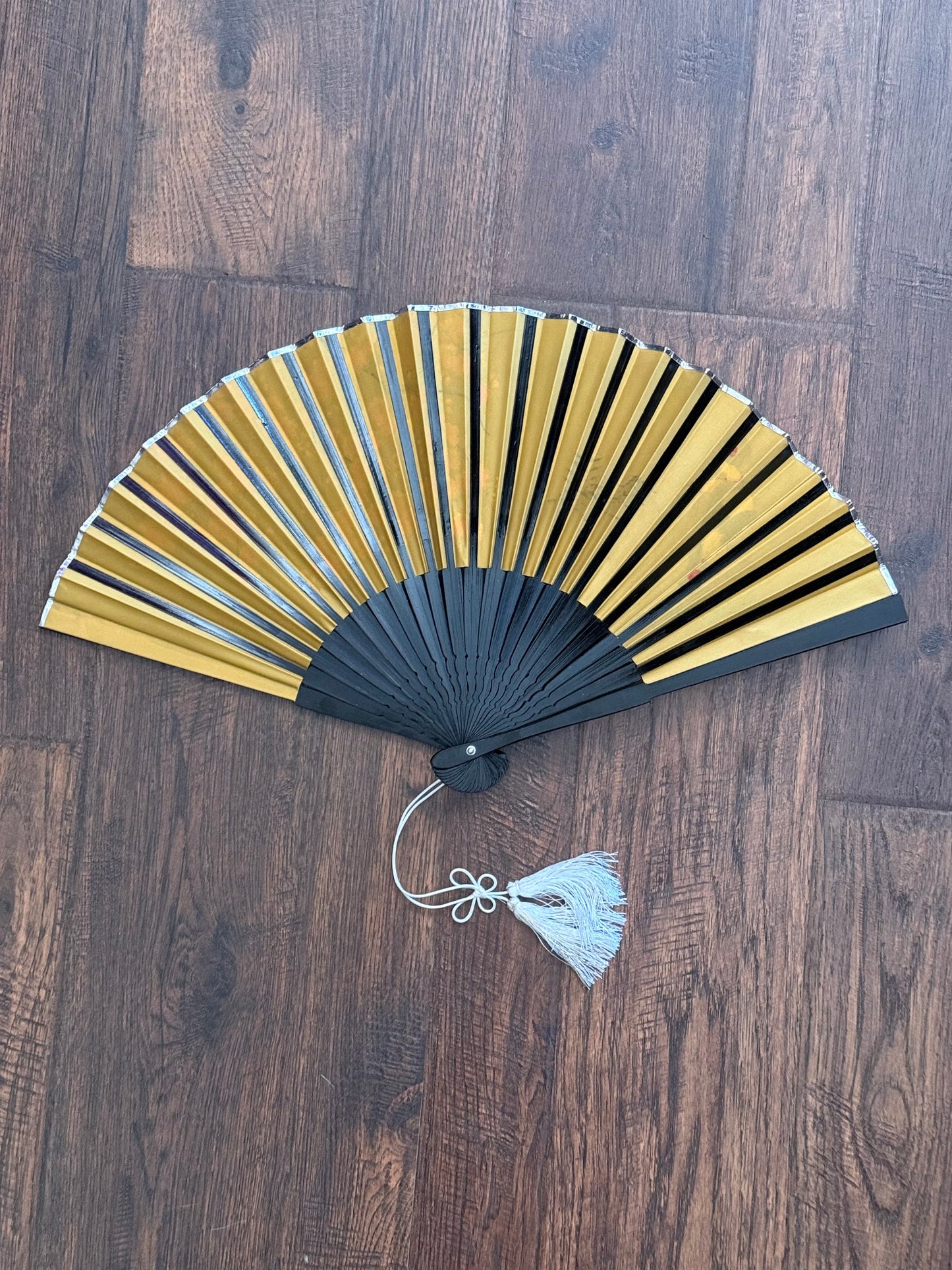 Vintage Paper Fan - Gold Paper Japanese Sakura Blossoms with Geisha