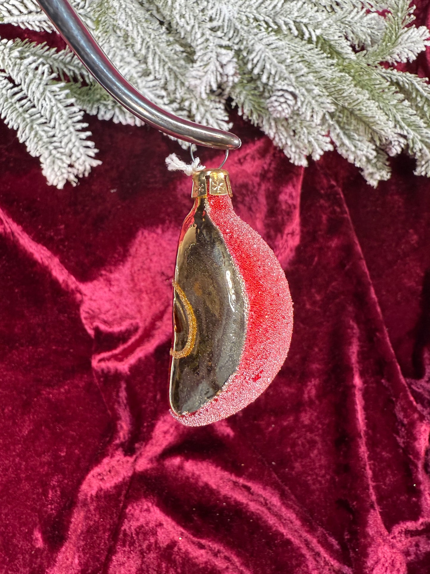 Vintage Christmas - Handblown Glass Ornament - Apple Slice - Czech Republic