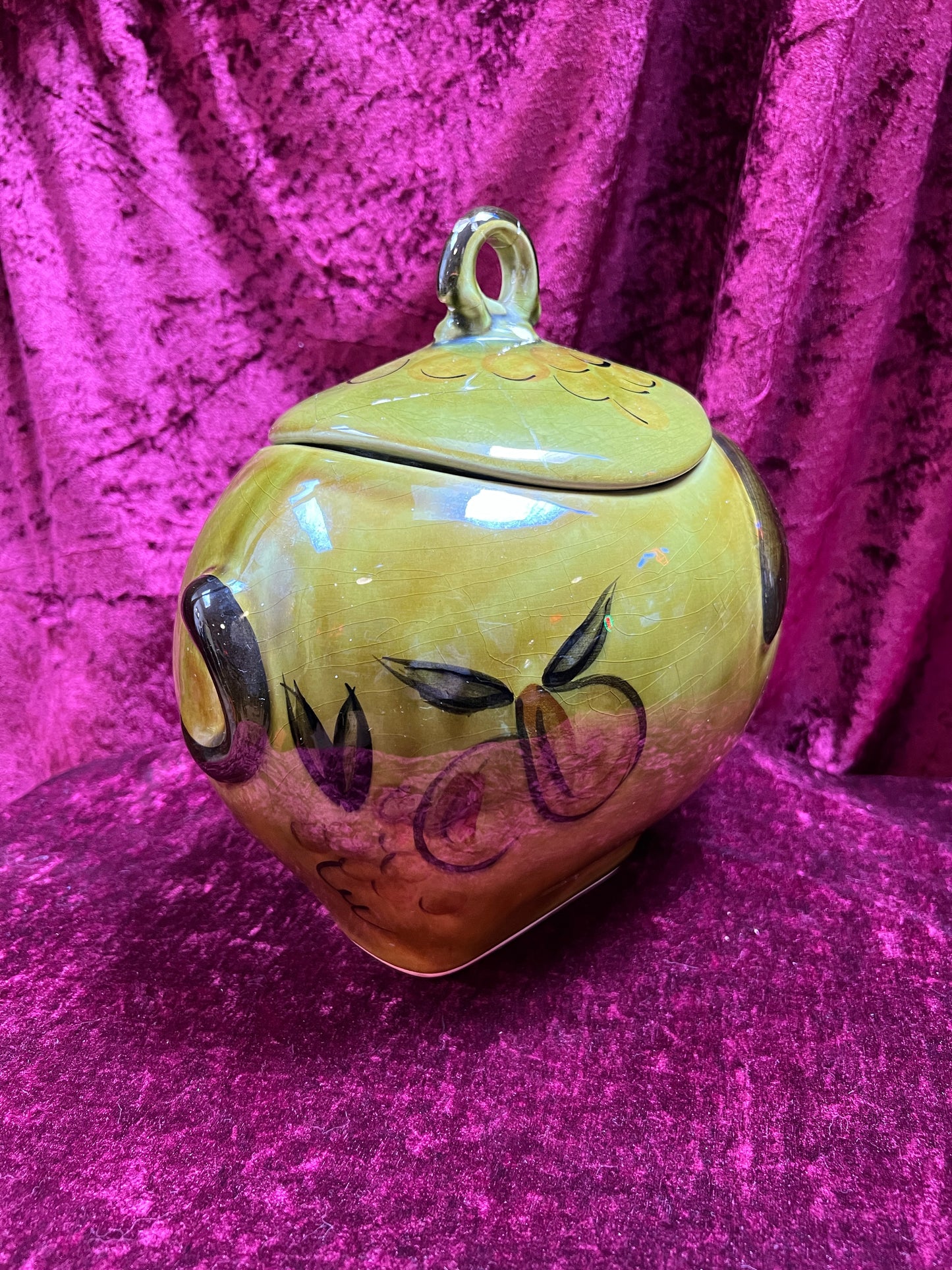 Vintage Kitchen - Ceramic Cookie Jar - Green Grinning Piggy - Los Angeles Pottery