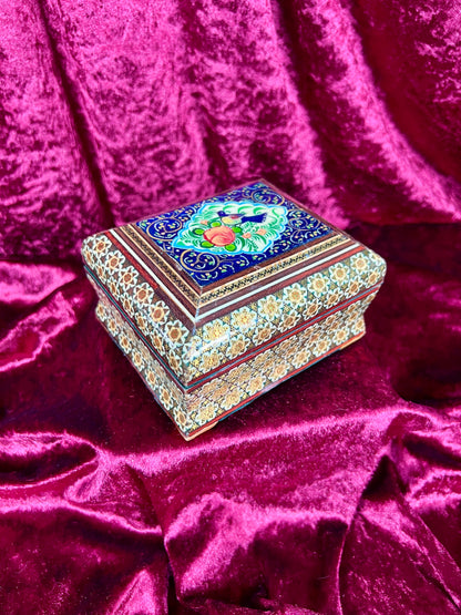 Vintage Vanity - Jewelry Box - Persian Khatam Blue Bird