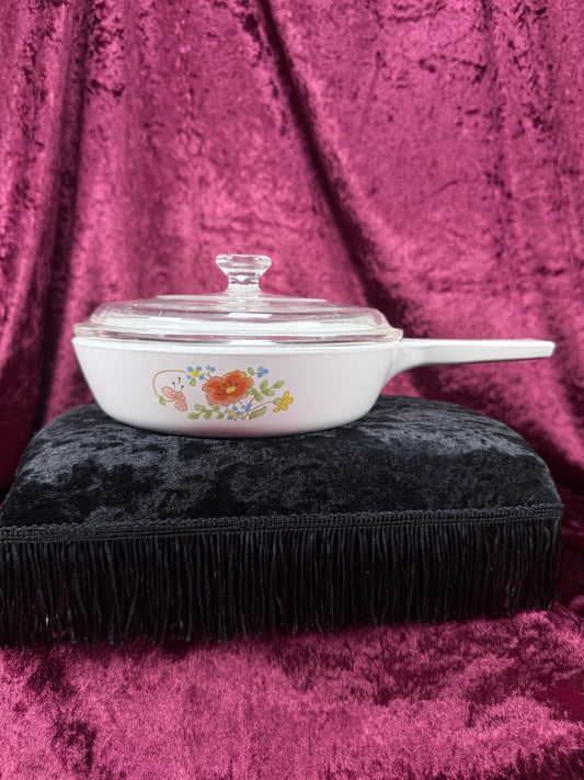 Vintage Corning Ware Pyroceram 6.5" Skillet – Wildflower Pattern with Glass Lid