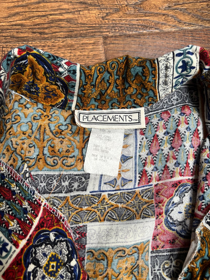 Vintage Clothing - Collared Button Up Short Sleeve Shirt - Mosaic Tiles Print - X-Large - Placements