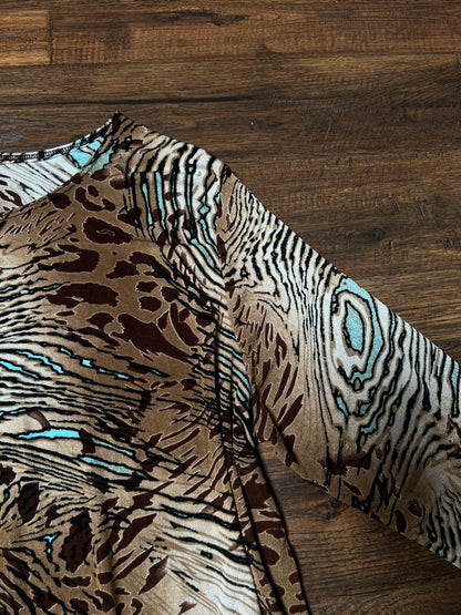 Vintage Rayon Blend Animal Print Top – Abstract Safari Long Sleeve – Large