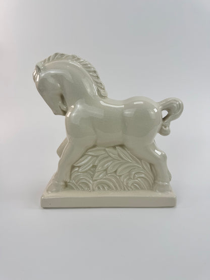 Vintage Mid Century White Stallion Statue - Ceramic Horse Mantle Piece