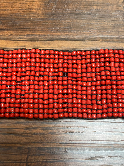 Vintage Style Accessories - Glass Seed Beaded Waist Belt with Wood Buckle - Red - 31.5"