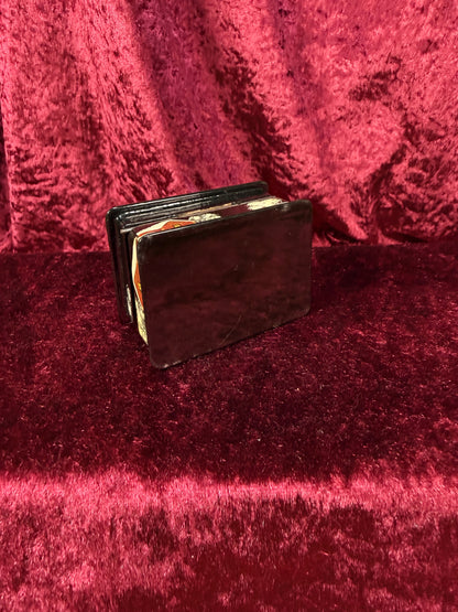 Vintage Lacquer Trinket Box with Hinged Lid – Hand Painted Snowy Russian Church Scene