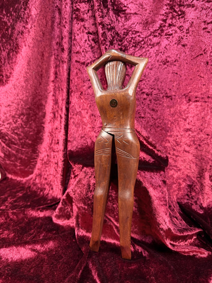 Vintage Tiki Barware - Wooden Nude Woman Nut Cracker - Made in Philippines