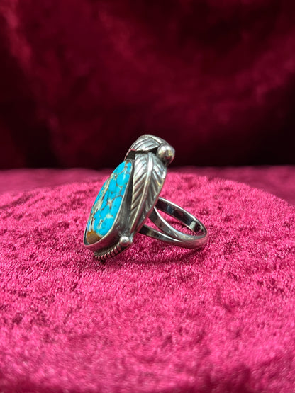 Vintage Jewelry - Chunky Ring - Sterling Silver - Natural Turquoise - J.C. - 8.25