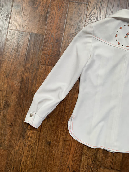 Vintage Clothing - Western Style Button Up Blouse - White with Stone Embellishments - Small