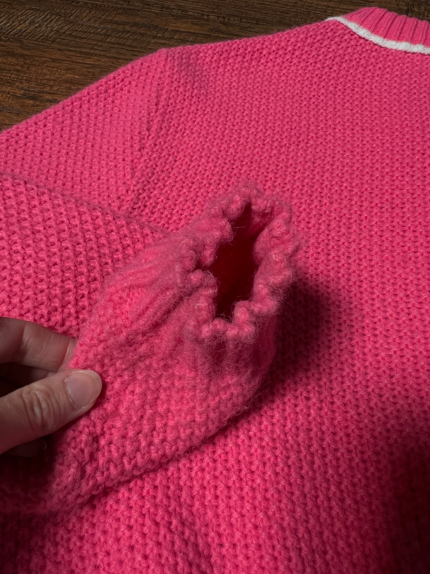 Vintage Catalina Knit Cardigan - Bubblegum Pink White Trim Button Front Sweater - Small