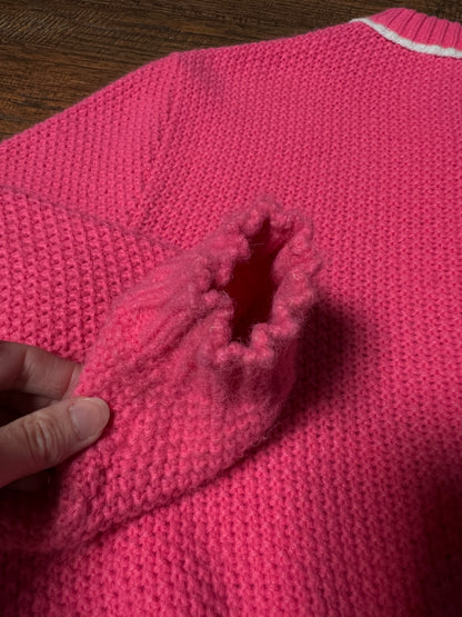 Vintage Catalina Knit Cardigan - Bubblegum Pink White Trim Button Front Sweater - Small