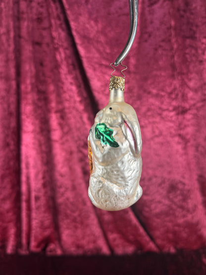 Vintage Christmas - Handblown Glass Ornament - Bunny Holding Carrot - 4"