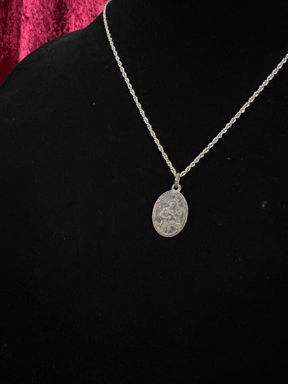 Vintage Silver Tone Religious Medal Necklace - Saint Gerard Pendant