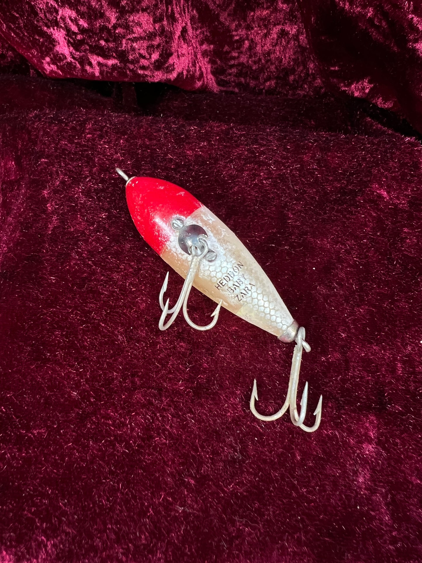 Vintage Heddon Plastic Fishing Lure - Baby Zara Red Head with Original Box