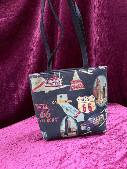 Vintage Y2K Route 66 Shoulder Bag – Rhinestone Road Trip Print