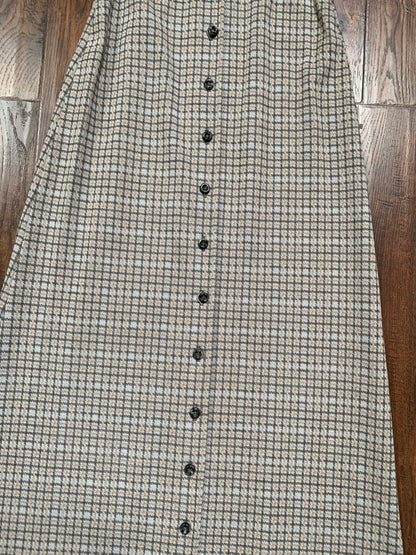 Vintage Clothing - Full Length Button Front Skirt - Neutral Plaid - Jantzen - X-Small - Made In USA