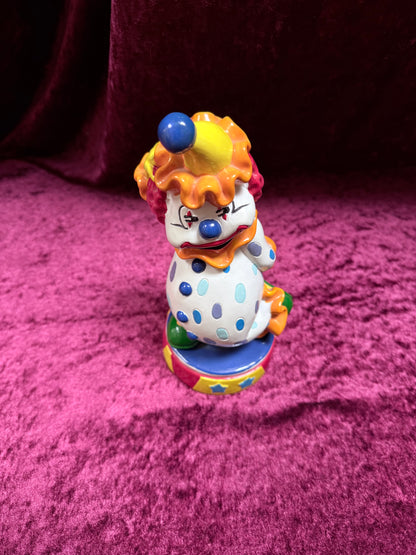 Vintage Vinyl Clown Piggy Bank – Polka Dot Costume + Circus Base