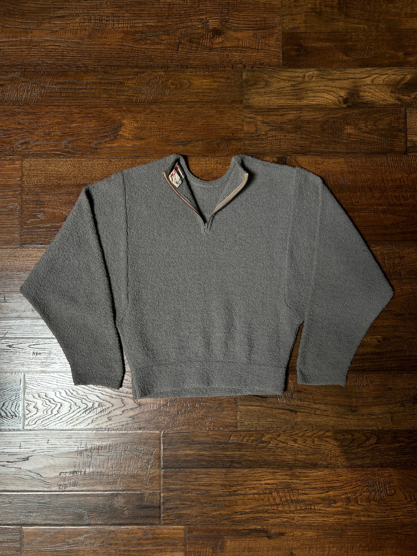 Vintage KIMS by Kimberly Knitwear Virgin Wool Sweater — Grey Bouclé Cropped Knit - Small