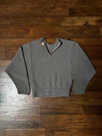 Vintage KIMS by Kimberly Knitwear Virgin Wool Sweater — Grey Bouclé Cropped Knit - Small