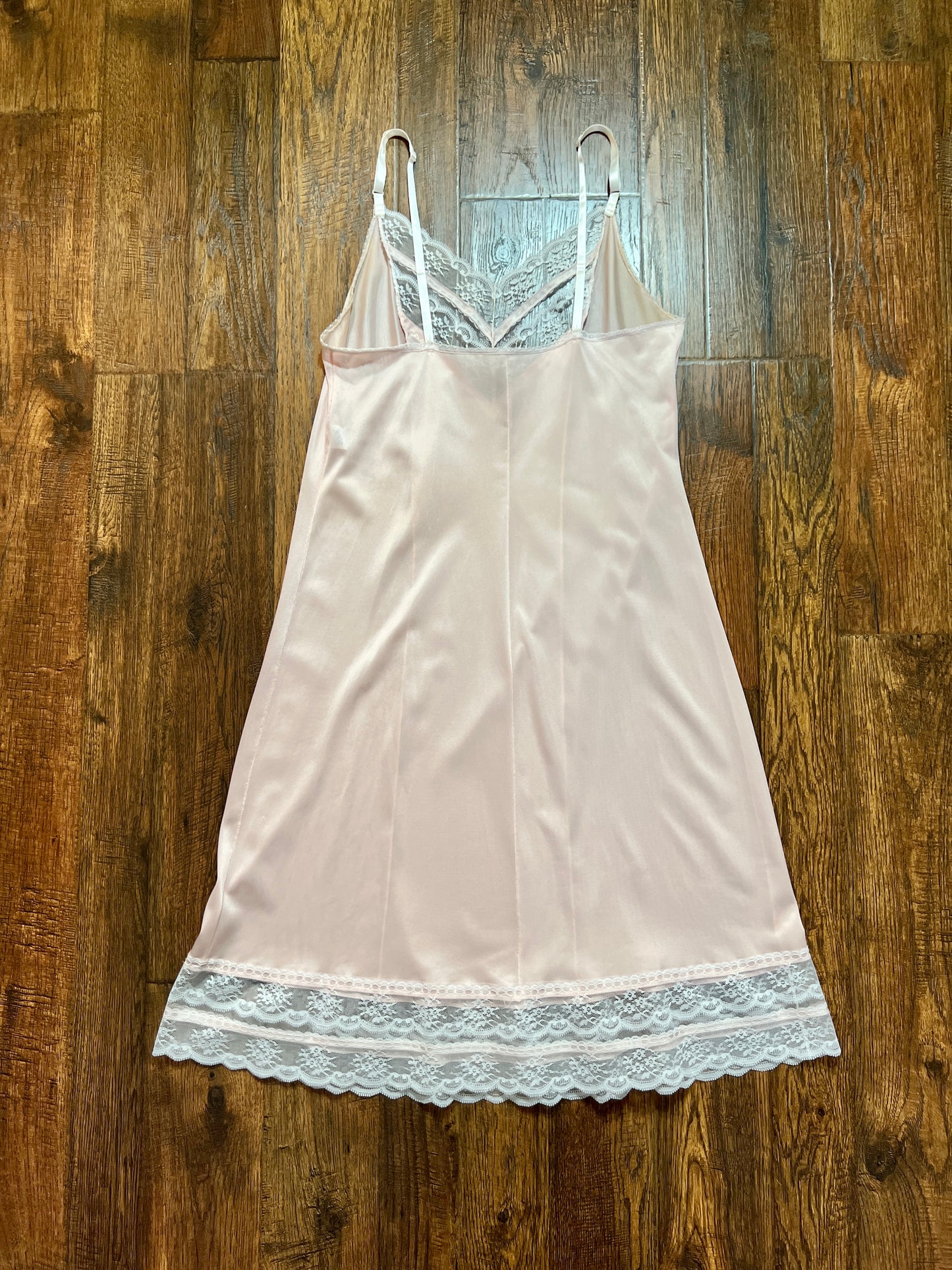 Vintage Silky Dress Slip with  Sheer Lace Yoke - Blush Pink - Body Lites