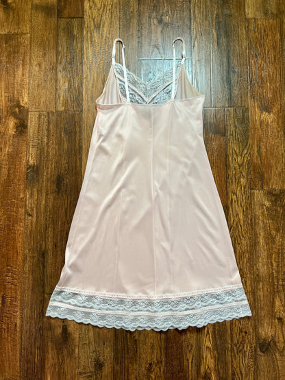 Vintage Silky Dress Slip with  Sheer Lace Yoke - Blush Pink - Body Lites