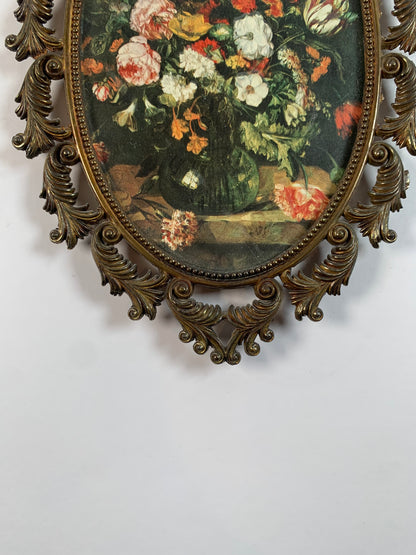 Vintage Framed Art - Decaying Peonies Bouquet Still Life - Made In Italy