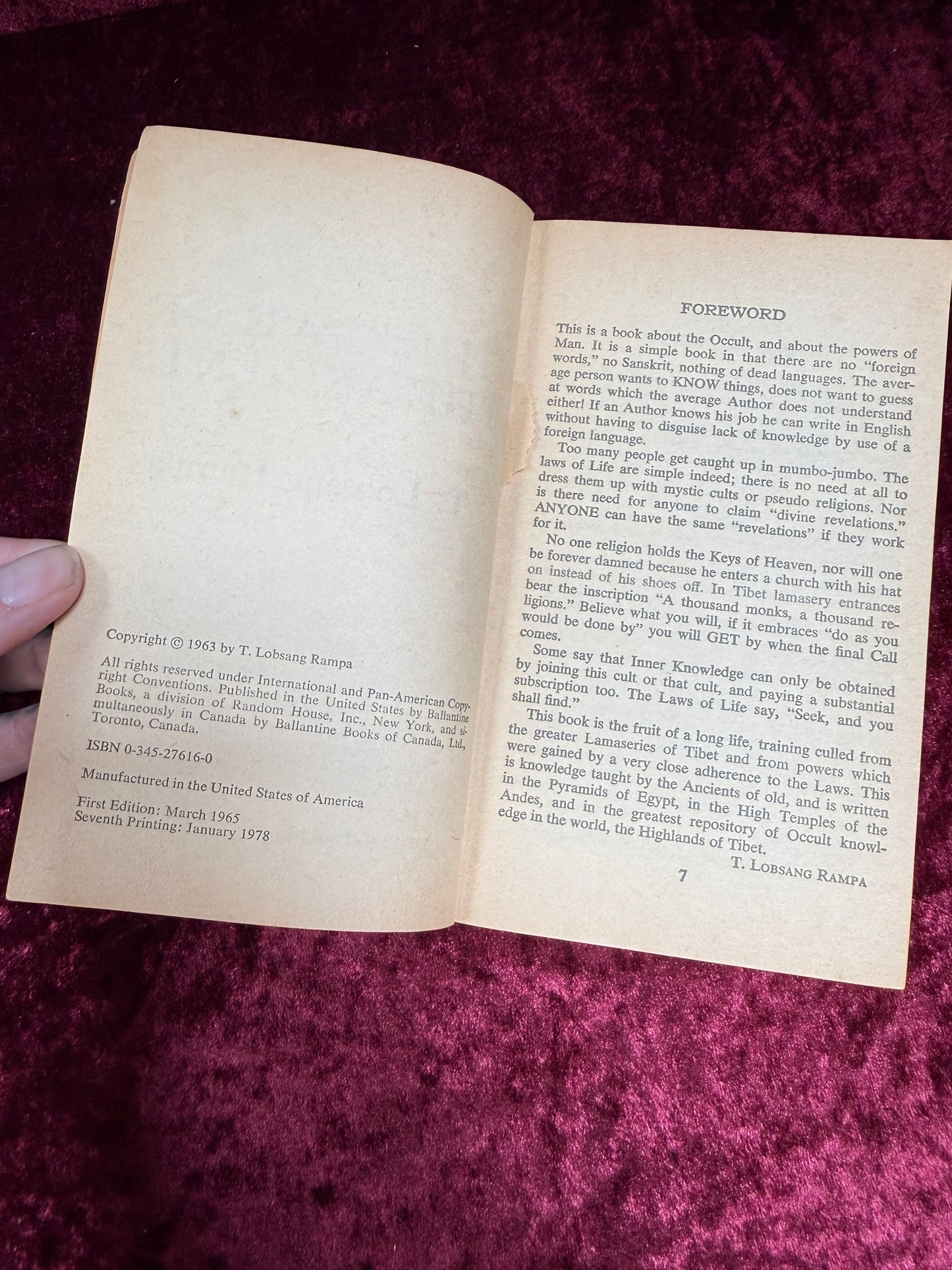 Vintage Paperback Book - The Cave Of The Ancients - T. Lobsang Rampa - 1978