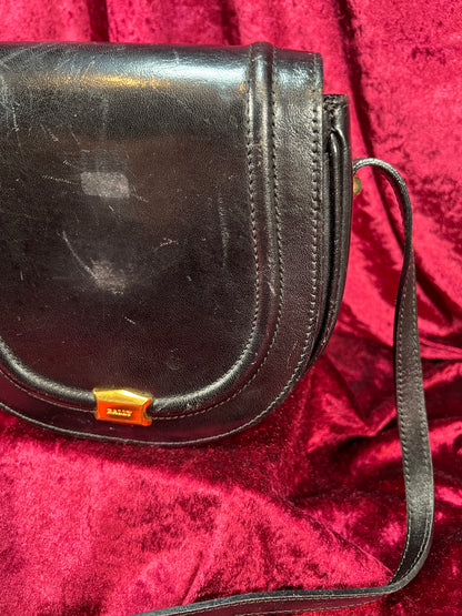 Vintage Black Leather Crossbody Bag - Bally Italy Saddle Purse