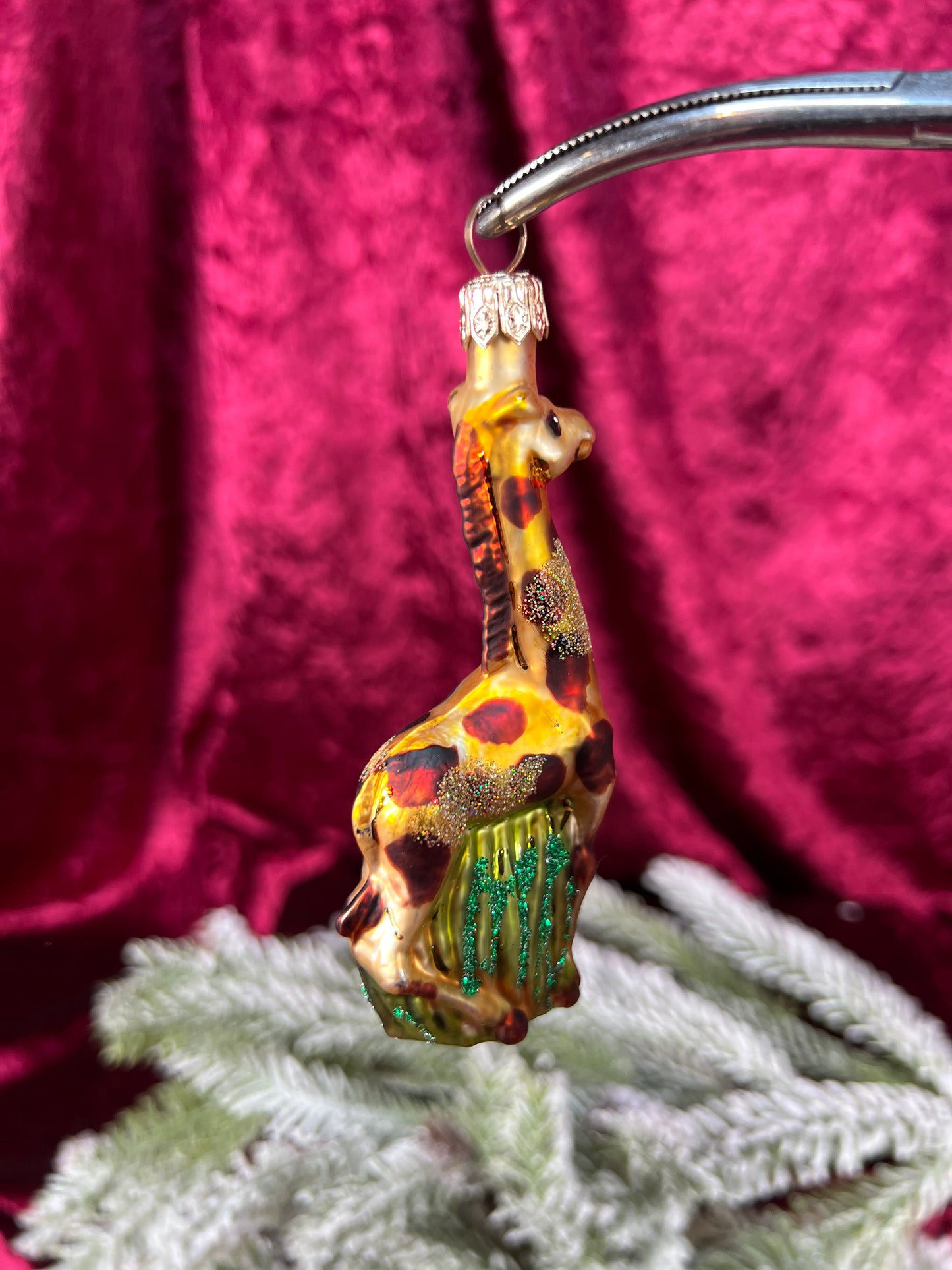 Vintage Christmas - Handblown Glass Ornament - Giraffe In The Grass