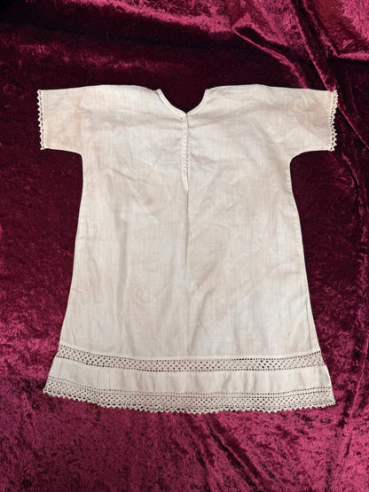 Antique Cotton Baby Dress – Crochet Lace Trim Edwardian Infant Sleeping Gown