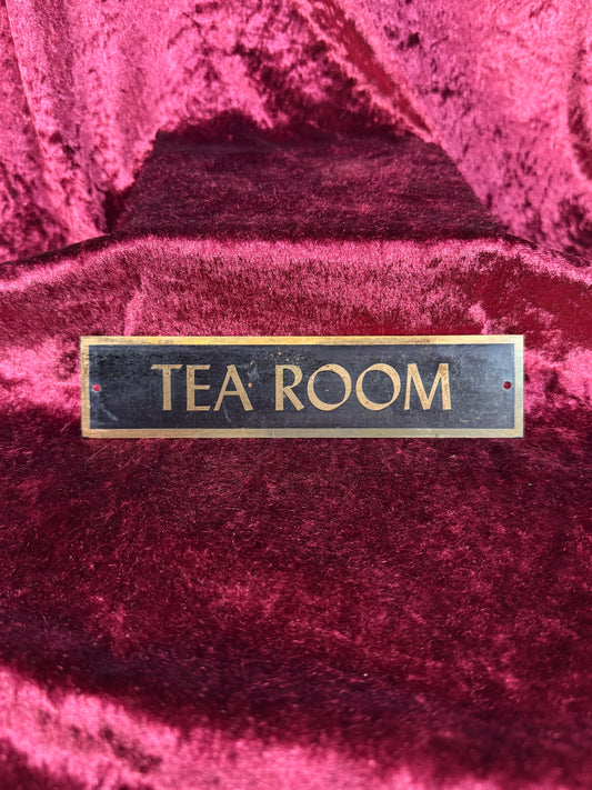 Vintage Metal Wall Sign – Tea Room Novelty Plaque - Black and Brass