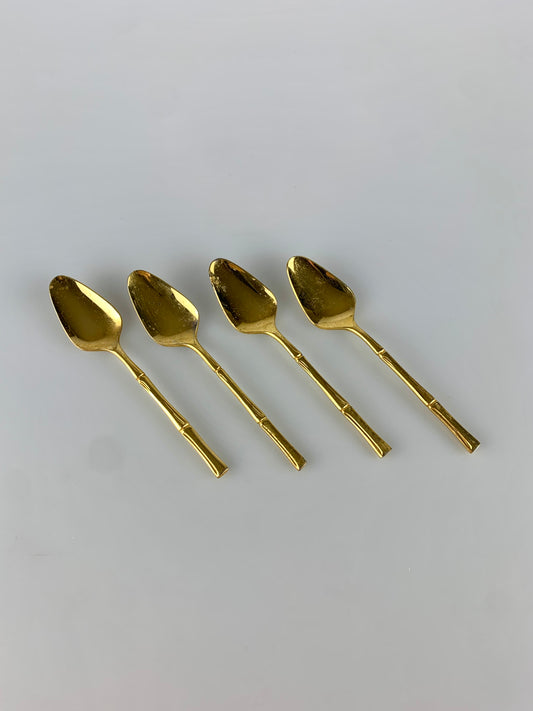 Vintage SCC Japan Gold Tone Bamboo Dessert Spoons - Set of 4