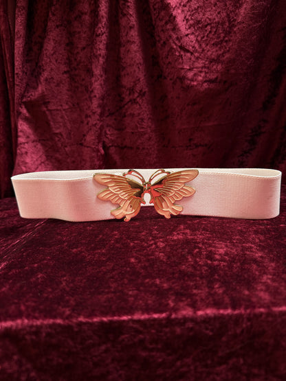 Vintage Accessories - 1980s Butterfly Clasp Elastic Waist Belt - White