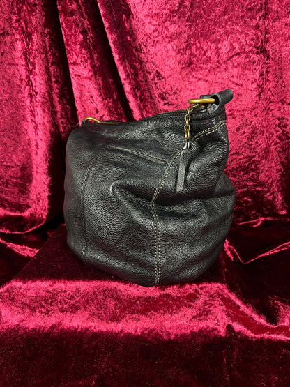 Vintage Leather Hobo Shoulder Bag - Black Pebbled Everyday Slouch Purse - The Sak