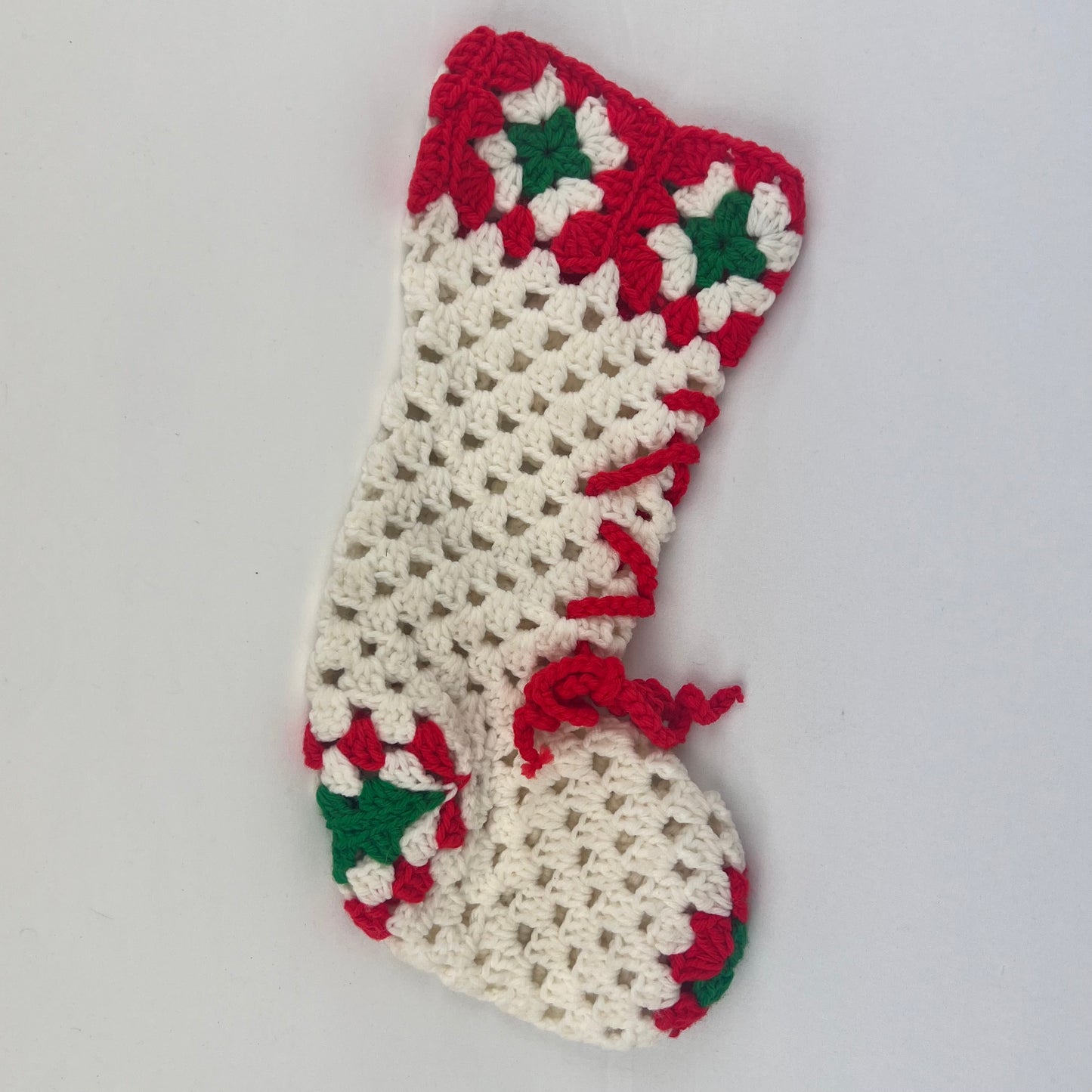 Vintage Christmas Decor - Crochet Stocking - Classic Holiday Colors