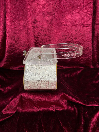 Vintage 1950s Lucite Box Purse – Charles S. Kahn Gold Confetti Clear Handbag