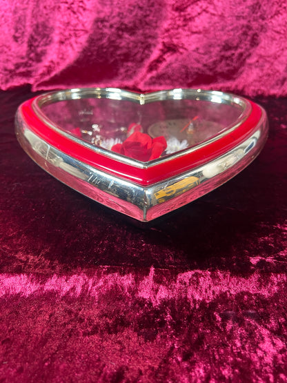 Vintage Wall Clock - Red Heart Shaped Shadow Box - Crucifix and Roses