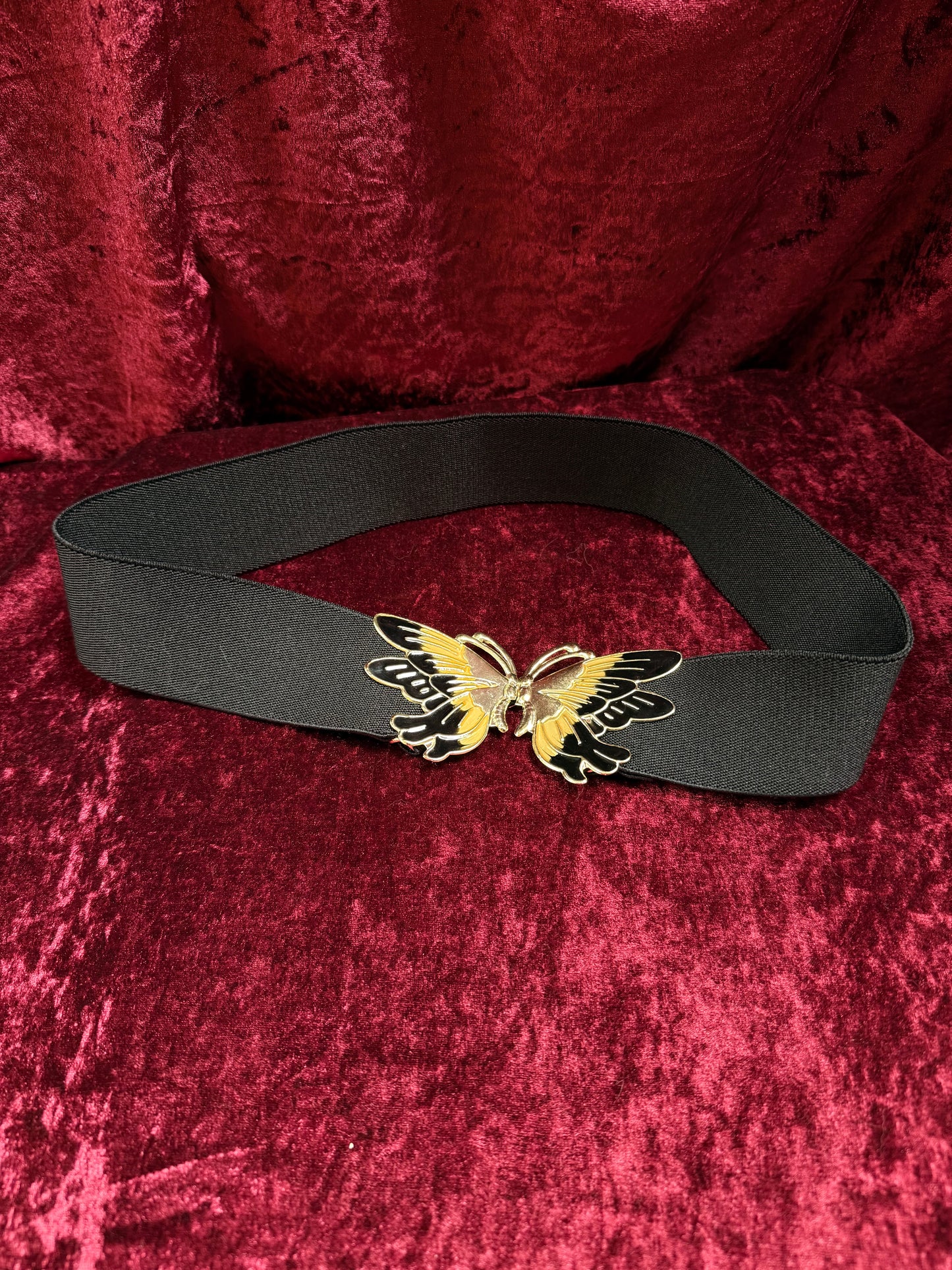 Vintage Accessories - 1980s Butterfly Clasp Elastic Waist Belt - Black