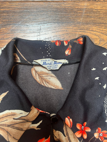 Vintage Clothing - 1970s Polyester Tie-Neck Blouse - Pink Flowers - Mardi Modes New York - Medium